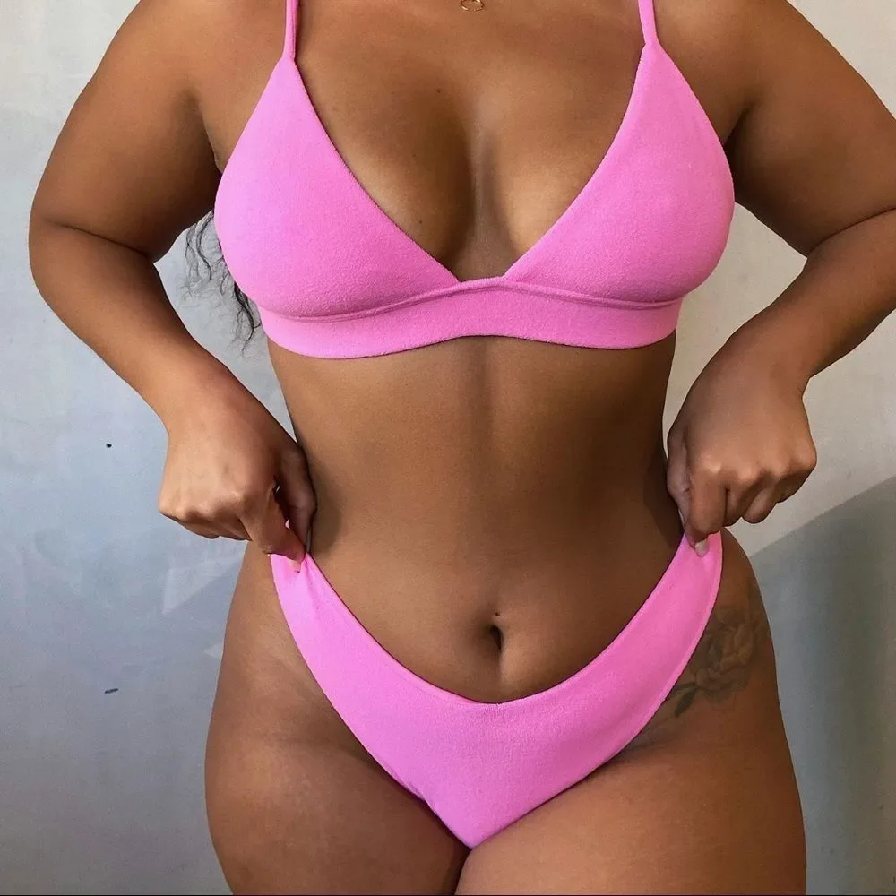 Frankie’s Bikinis Blushing Pink ENZO Terry Cheeky Bikini Bottom